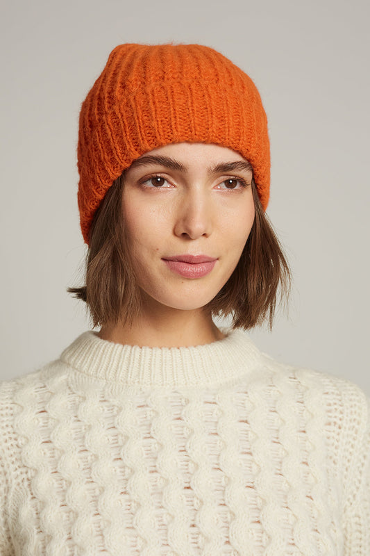 Women's Sophia Hat in tangerine by ELEVEN SIX, stylish wide-brim hat with a vibrant color and textured fabric.