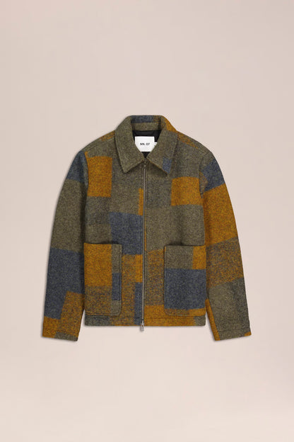 NN07 Gael Wool Blend Jacket - Brown Check Dark Olive Green