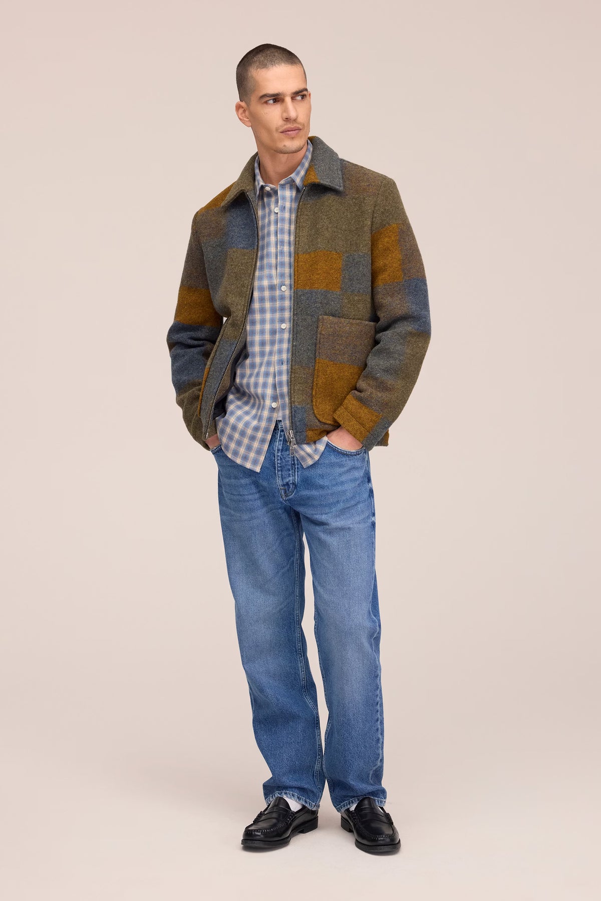 NN07 Gael Wool Blend Jacket - Brown Check Light Gray