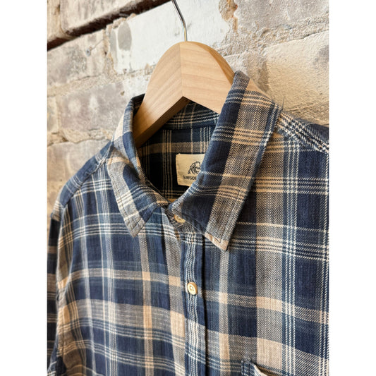 Surfside Supply Brian Washed Twill Plaid Shirt - Blue Tan Combo Gray