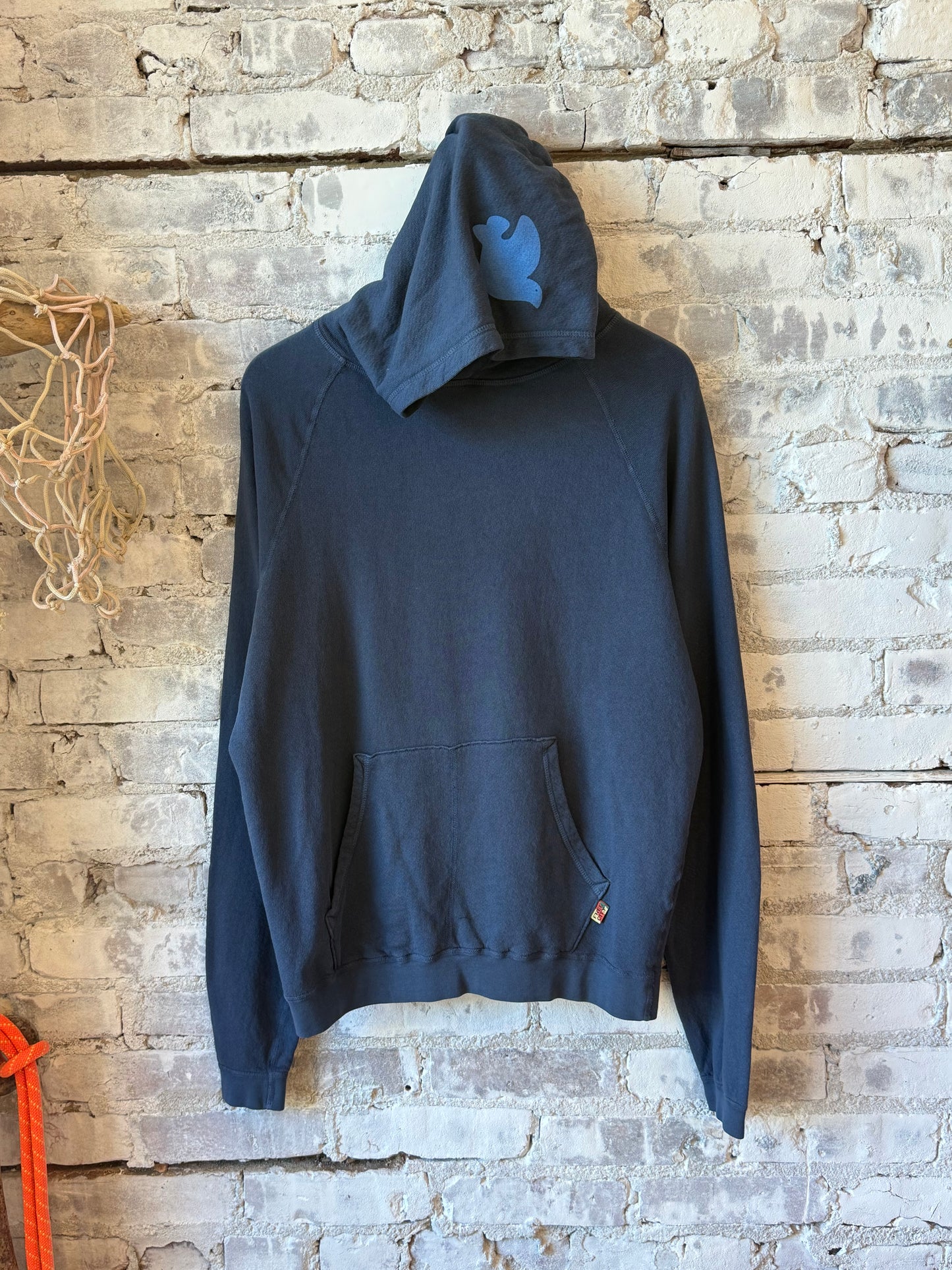 Women's Freecity BASICGOODNESS LT Terry Fluff Hoodie in Moonshrooms Blue, showing soft terry fabric and cozy hood style.
