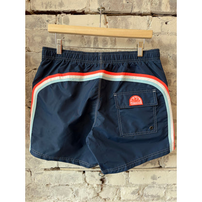 Men's navy taffeta elastic waist boardshort by Sundek, featuring a comfortable fit and stylish design for beach and swimwear.