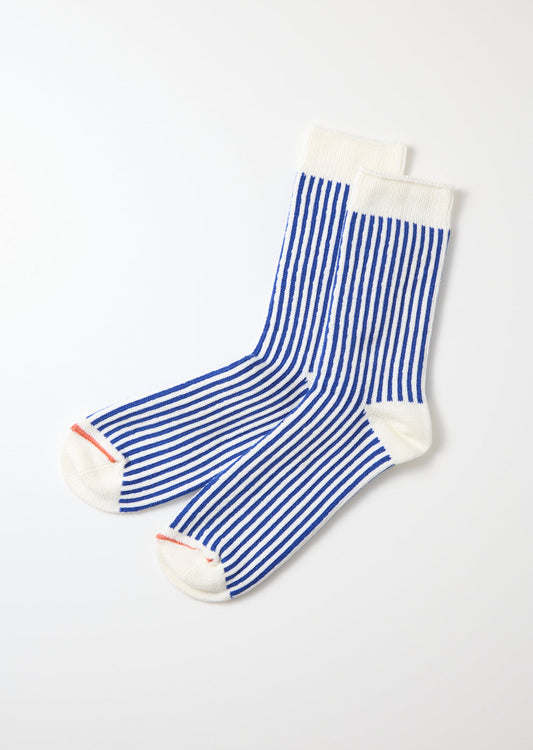 Vertical Striped Socks - White/Royal Blue - DUNE + SALT