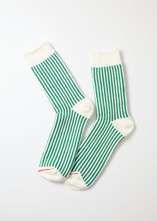 Vertical Striped Socks - White/Green - DUNE + SALT