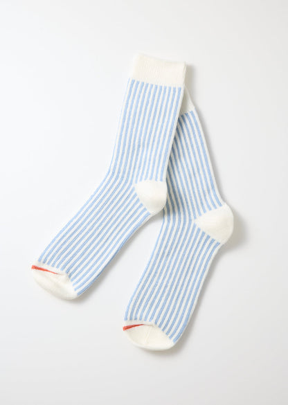 Vertical Striped Socks - White/Light Blue - DUNE + SALT