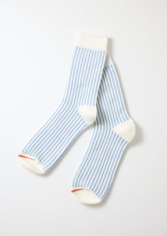 Vertical Striped Socks - White/Light Blue - DUNE + SALT