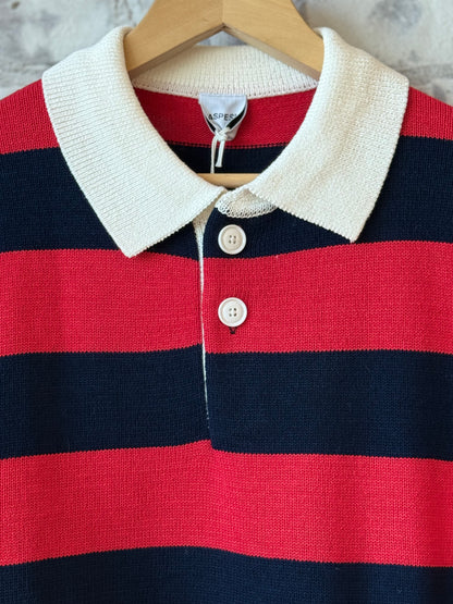 Cotton-Yarn Longsleeve Polo Shirt - Red/Blue - DUNE + SALT