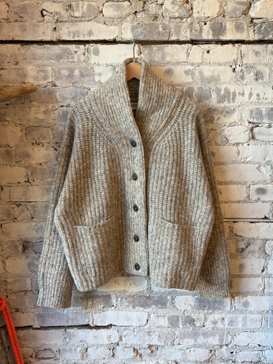 Women's oversized marble shawl cardigan by Bare Knitwear, with soft, cozy knit fabric and relaxed fit.