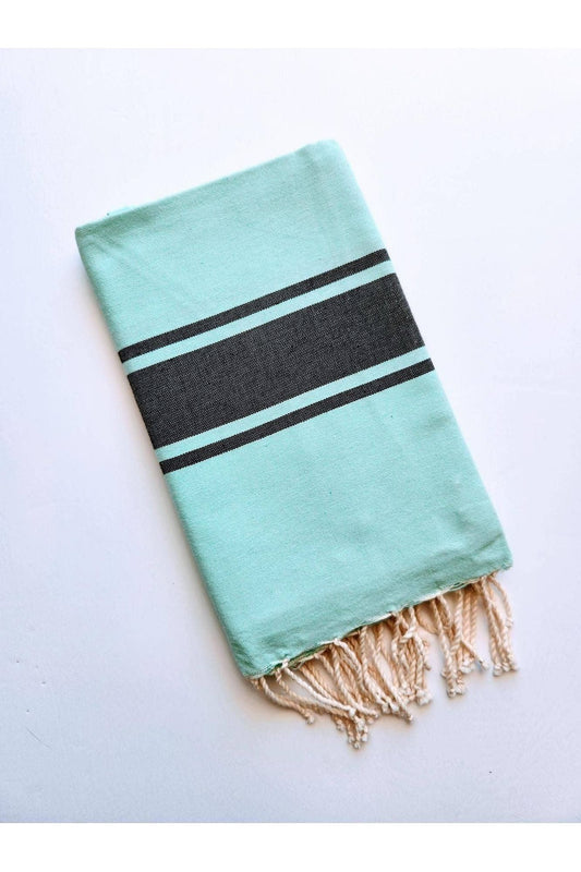 Turkish Beach Towel Sarong - Aqua/Black - DUNE + SALT