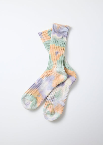 Chunky Tie Dye Rib Crew Socks - Green/Light Pink/Purple - DUNE + SALT