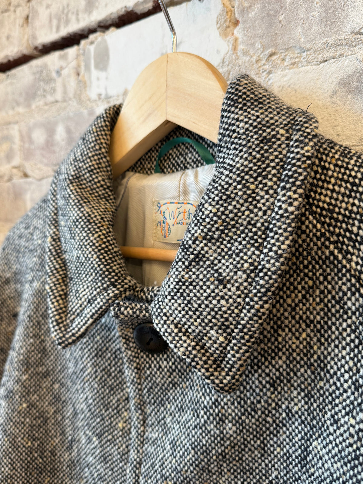 Raglan Wool Overcoat - Black/Cream Slub Donegal