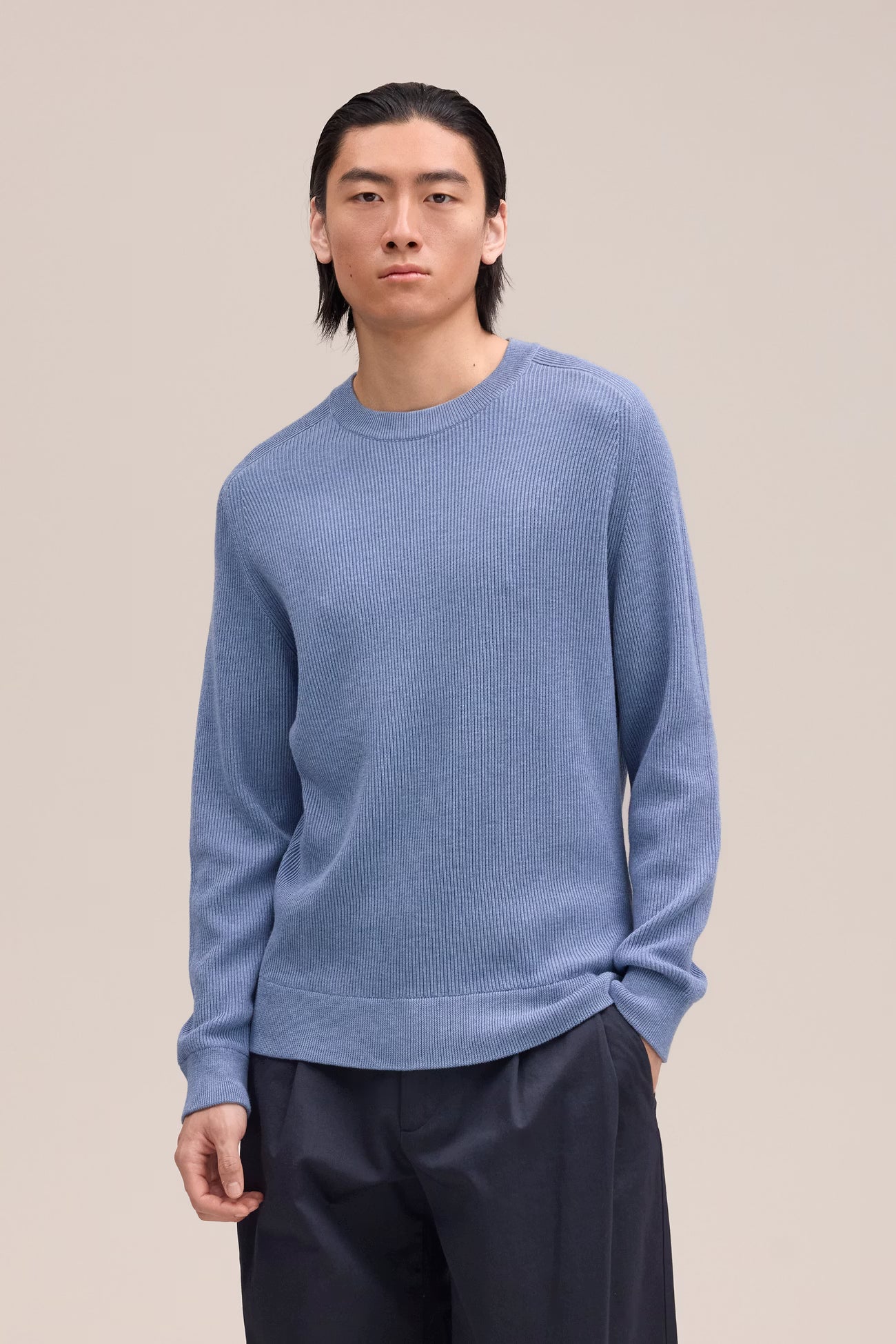 Kevin Ribbed Organic Cotton Sweater - Stone Blue - DUNE + SALT
