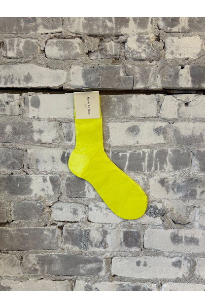 One-Rib Laminated Silk Socks - Yellow Fluorescent
