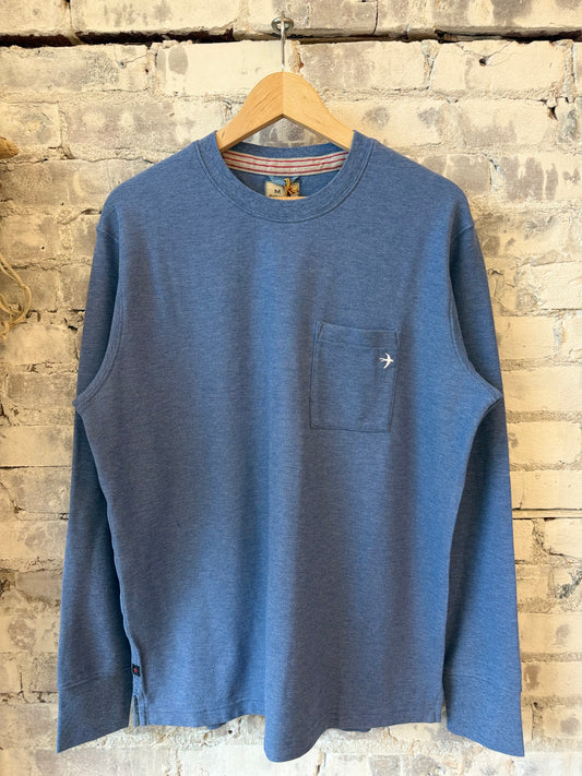 L/S Vintage Pique Crew - Light Marine Heather - DUNE + SALT
