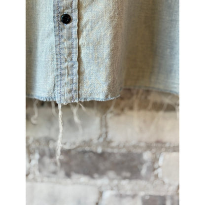 MONOSTERO Raw Hem Hemp Chambray LS Shirt - Light Wash Gray