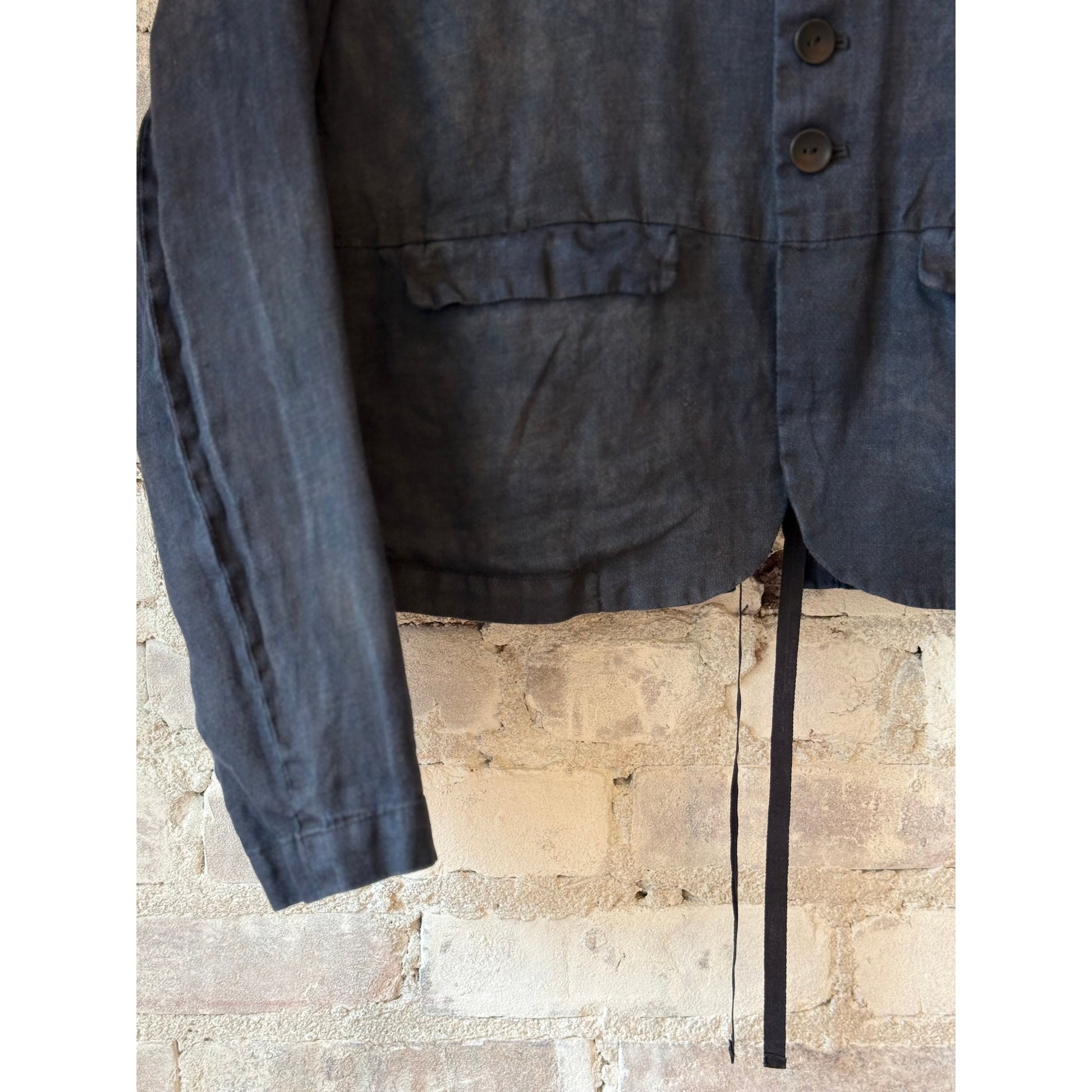 Indigo Charcoal Dyed Linen Dobby Jacket - DUNE + SALT