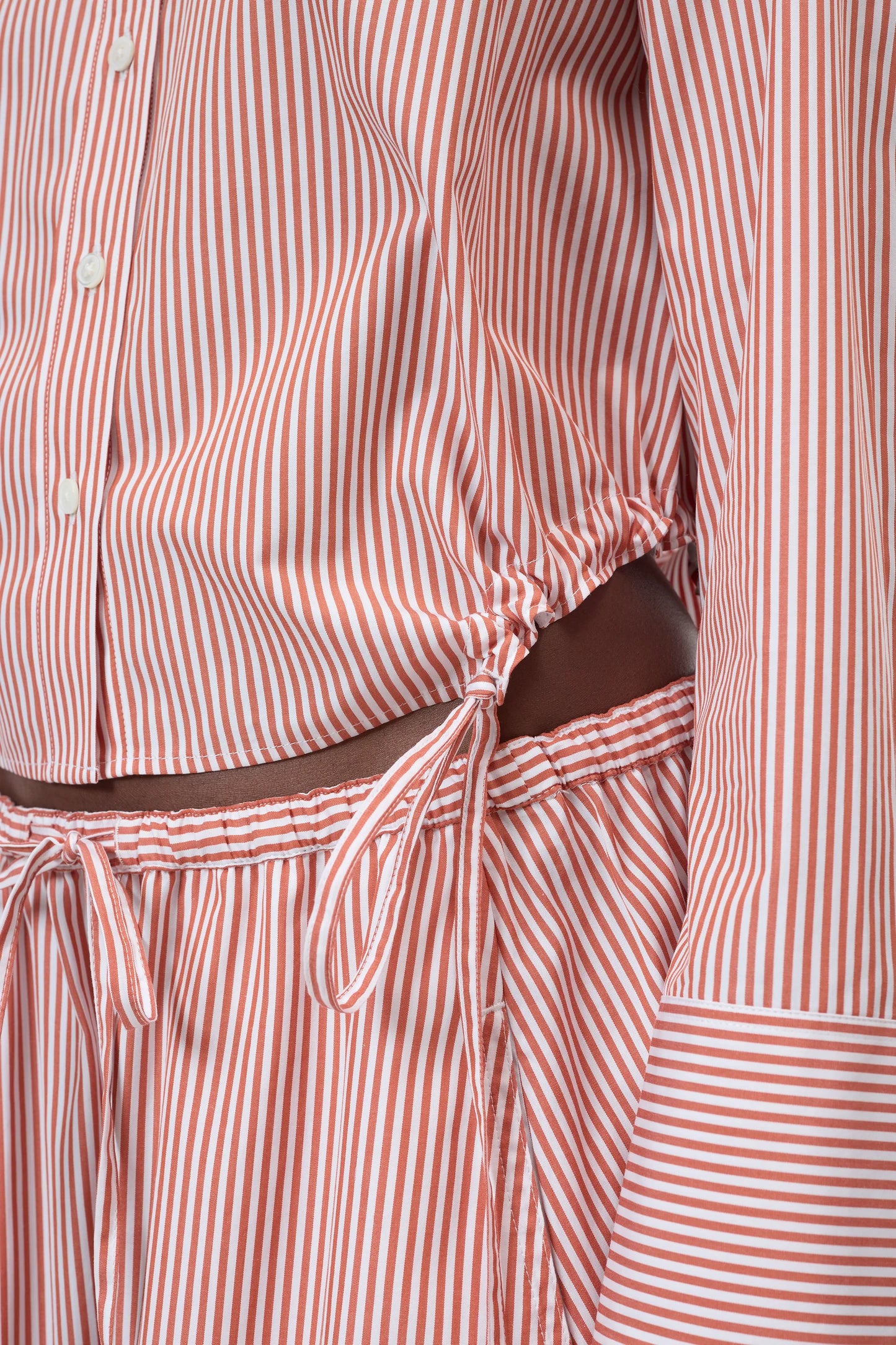 Closed Women's Gathered Stripe Shirt – Brick Red Tan