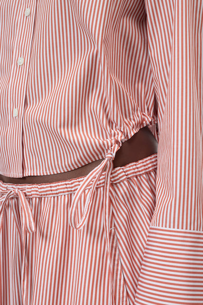 Closed Women's Gathered Stripe Shirt – Brick Red Tan