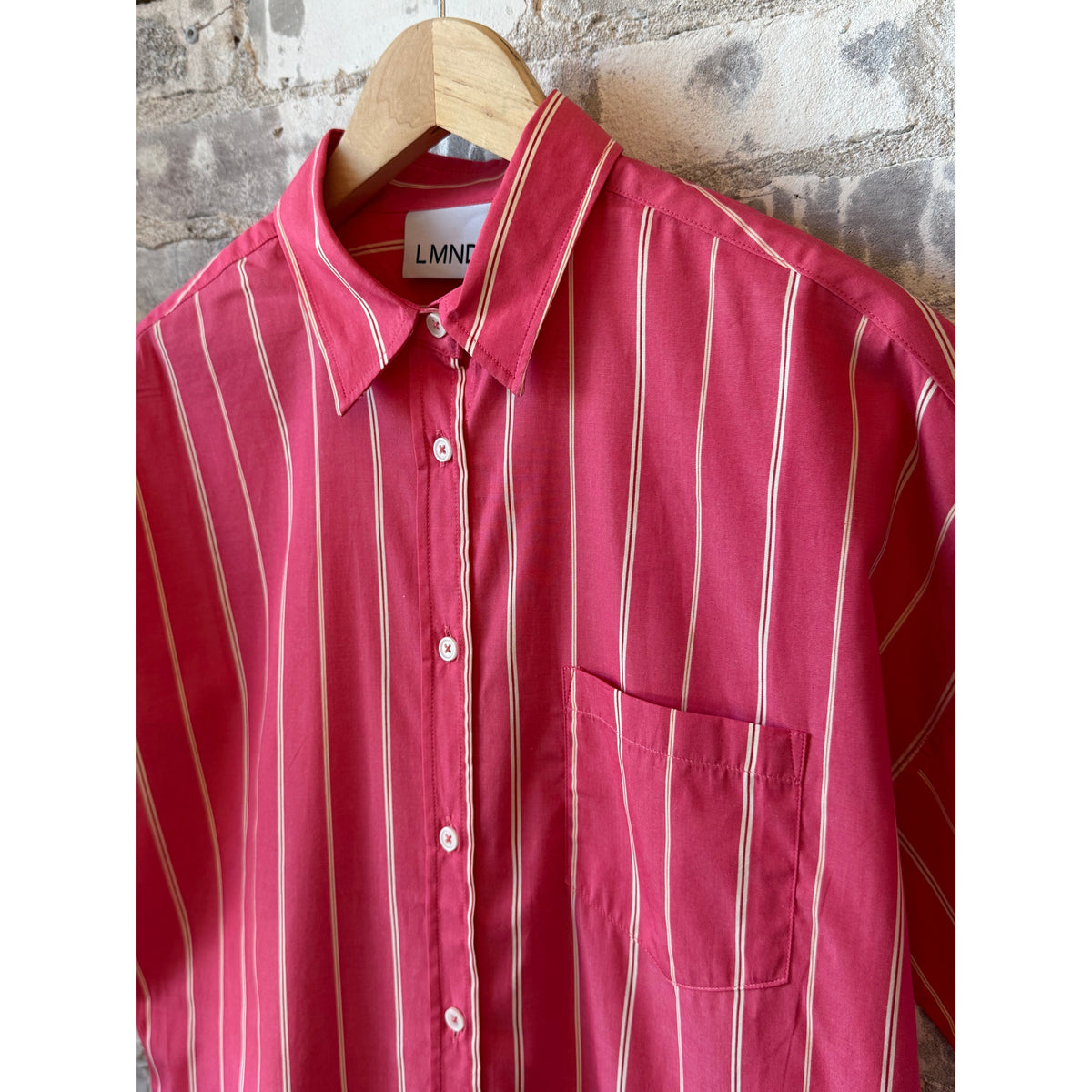 LMND Chiara Striped Short Sleeve Mini Dress - Watermelon/Salsa/Orange/Natural Maroon