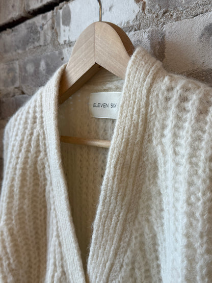 Women's ivory Sara Cardi by ELEVEN SIX, soft knit fabric with a relaxed fit and long sleeves, ideal for casual wear.