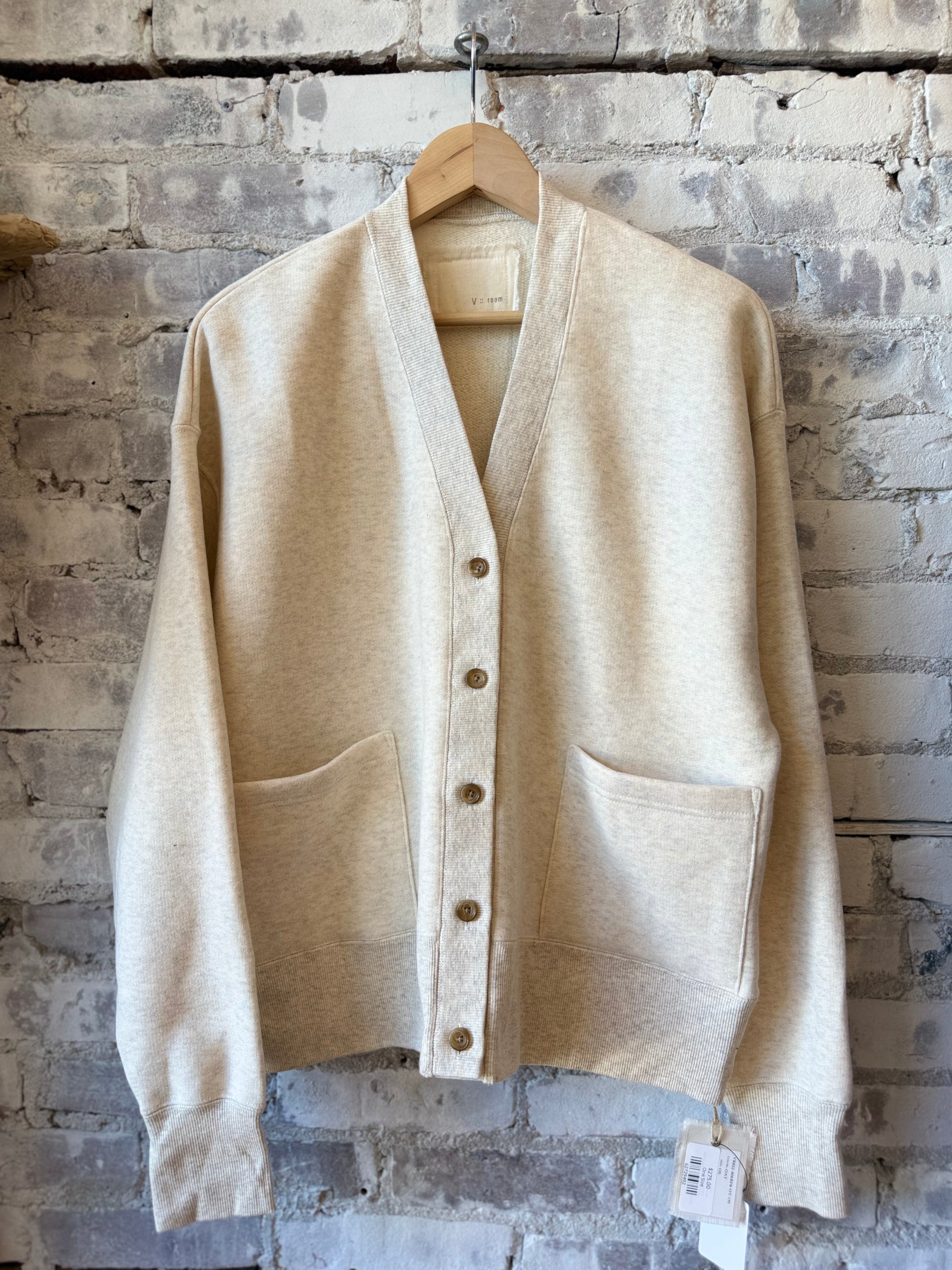 V::Room Cotton Tencel Brushed Fleece LS Cardigan - Oatmeal Light Gray