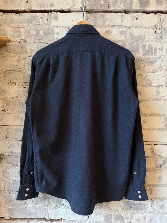 Navy Paul woven shirt by Hartford Men's featuring a classic collar and long sleeves, displayed on a neutral background.