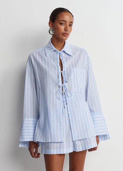 Sicilia Linen Shorts - Blue White Stripe - DUNE + SALT