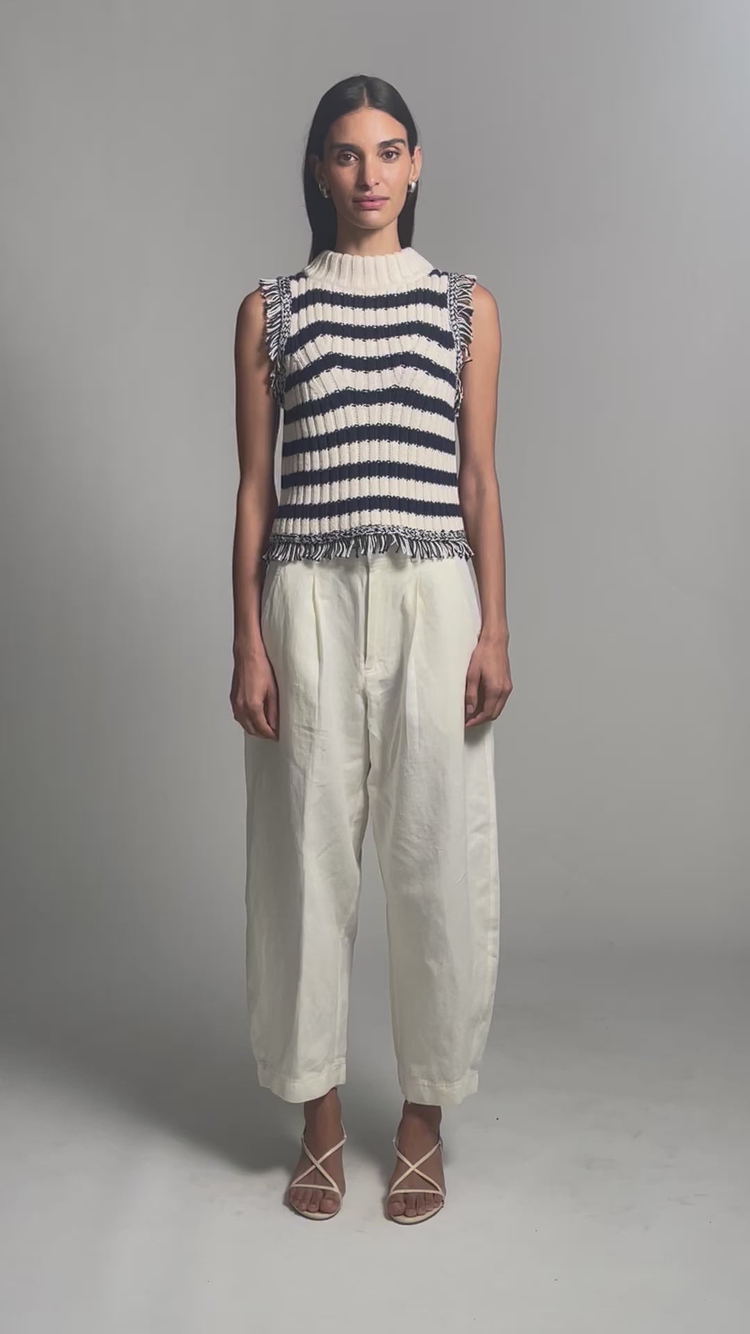 Bria Striped Tank - Ivory/Navy Stripe