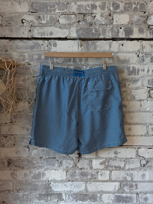 Men's Cyclist Liner Swim Trunks - Wave Print Navy/Sky - DUNE + SALT