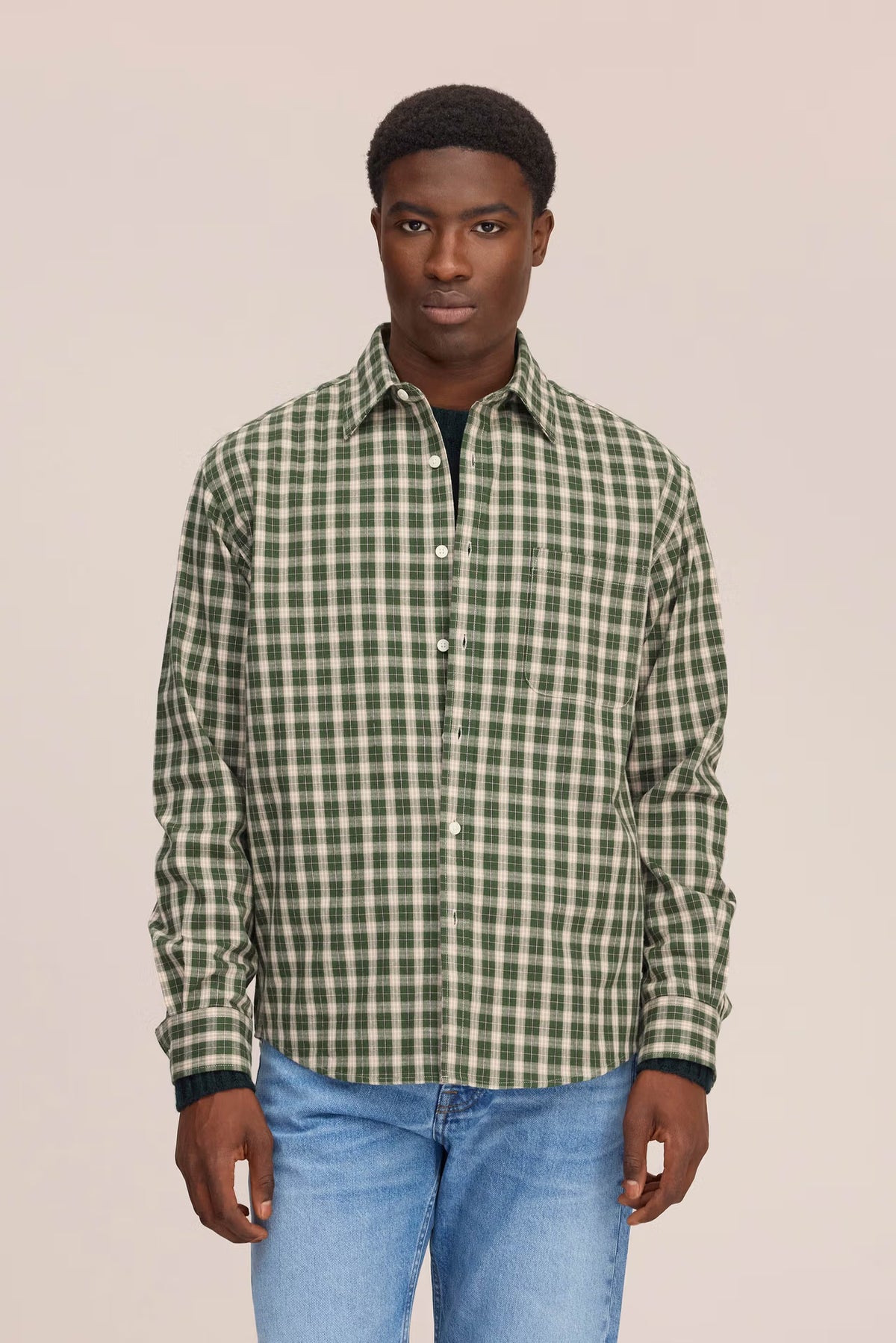 NN07 Deon Flannel Shirt - Eden Green Slate Gray