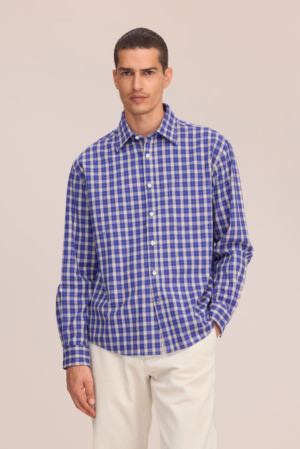 NN07 Deon Flannel Shirt - Cobolt Check Light Gray