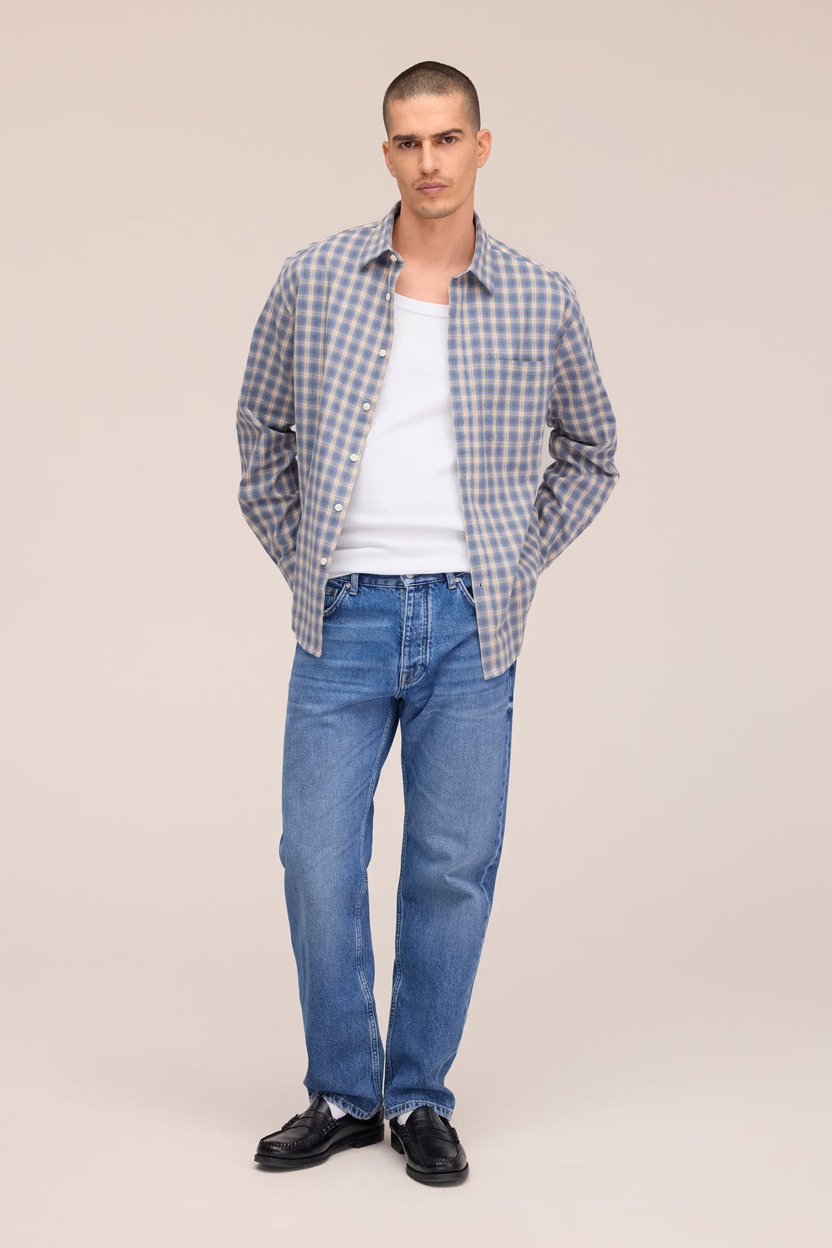 NN07 Deon Flannel Shirt - Blue Check Light Gray