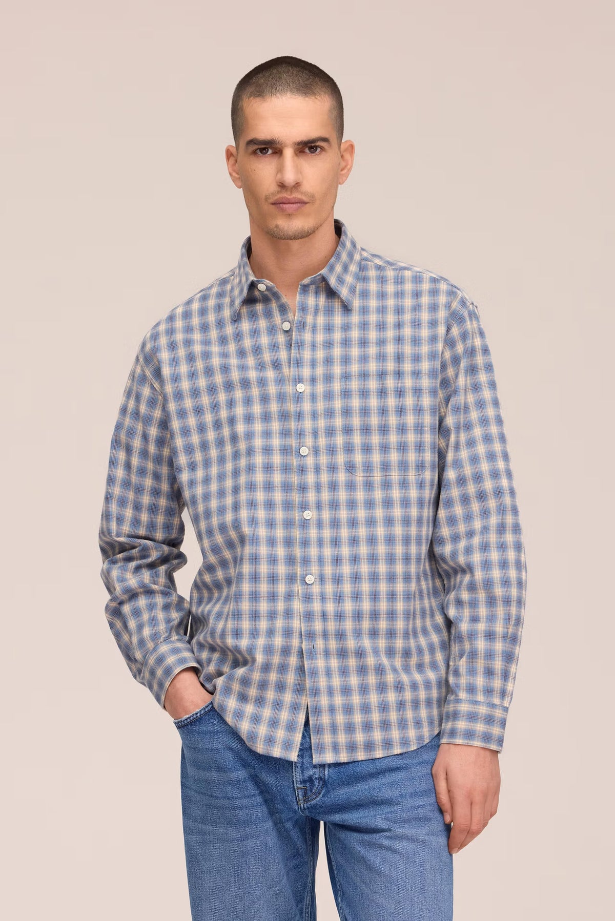 NN07 Deon Flannel Shirt - Blue Check Dark Gray