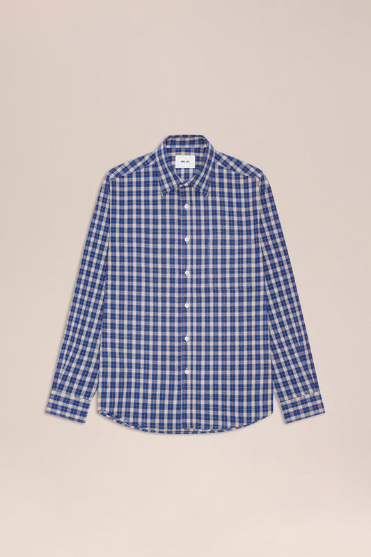 NN07 Deon Flannel Shirt - Cobolt Check Slate Gray
