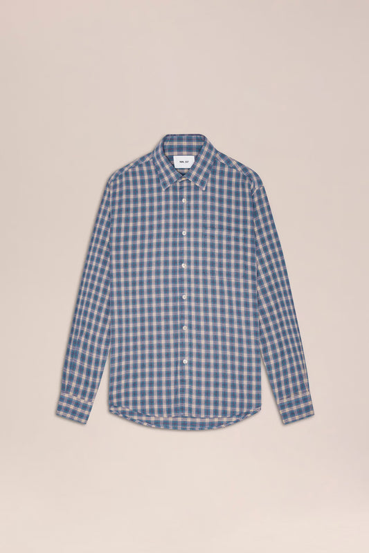 NN07 Deon Flannel Shirt - Blue Check Light Slate Gray
