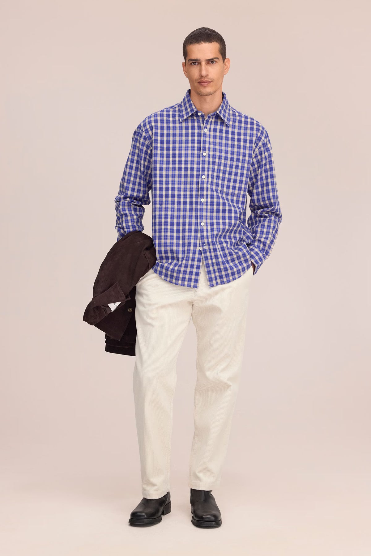 NN07 Deon Flannel Shirt - Cobolt Check Light Gray