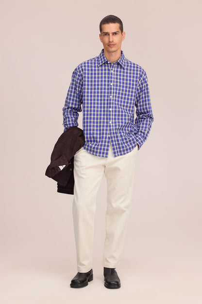 NN07 Deon Flannel Shirt - Cobolt Check Light Gray