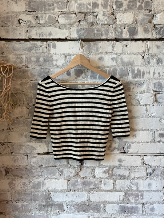 Nena Stripe Top - Ivory/Black Stripe