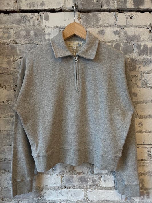 Merz b. Schwanen Cropped Retro Fleece Women's Half-Zip Sweatshirt - Grey Melange Light Slate Gray