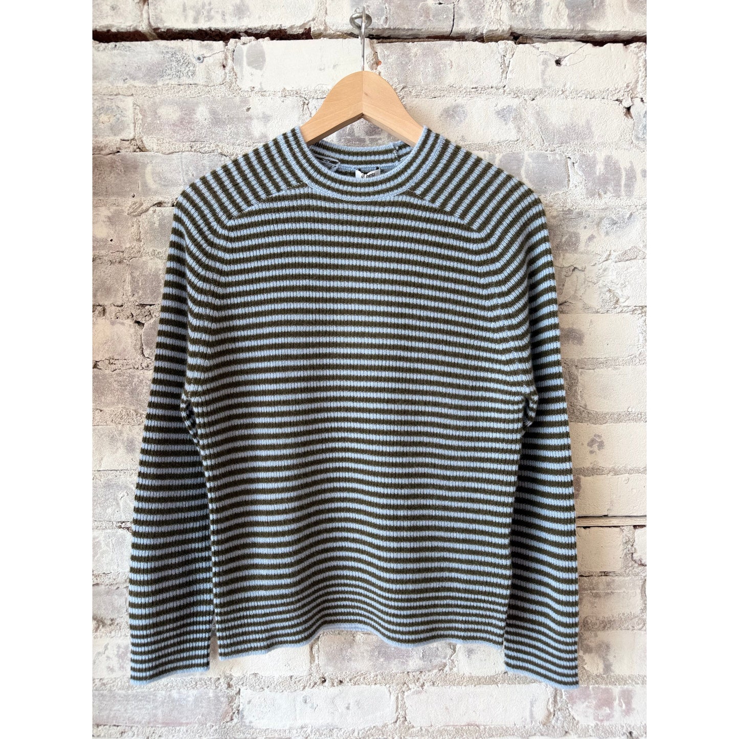 Pure Cashmere Crewneck Sweater - Light Blue Stripe - DUNE + SALT