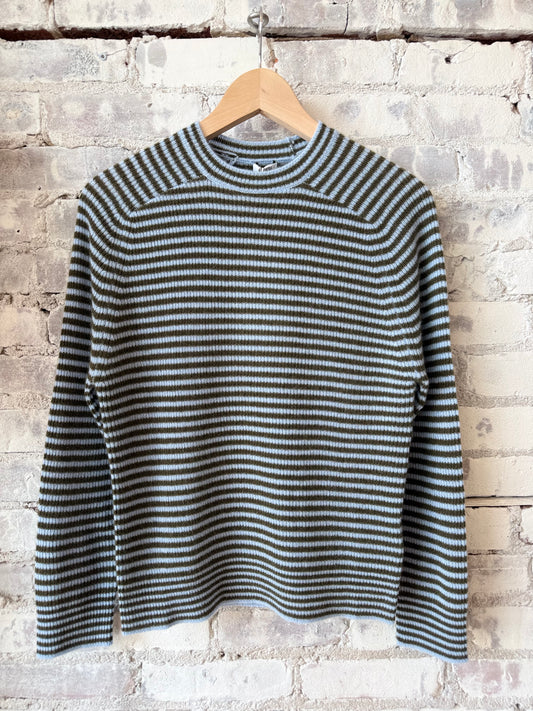 Pure Cashmere Crewneck Sweater - Light Blue Stripe - DUNE + SALT