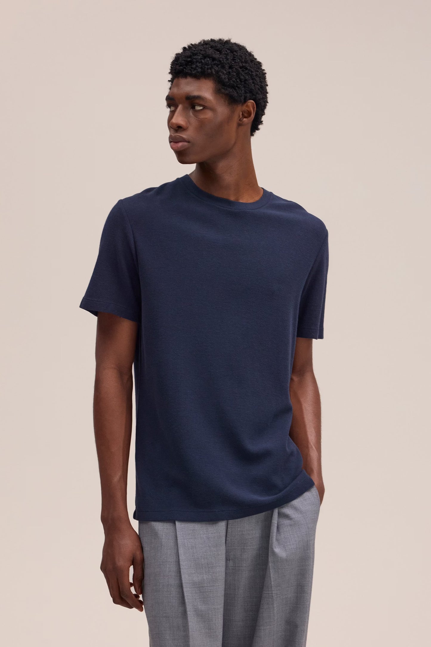 Clive Waffle-Knit SS Tee - Navy Blue - DUNE + SALT