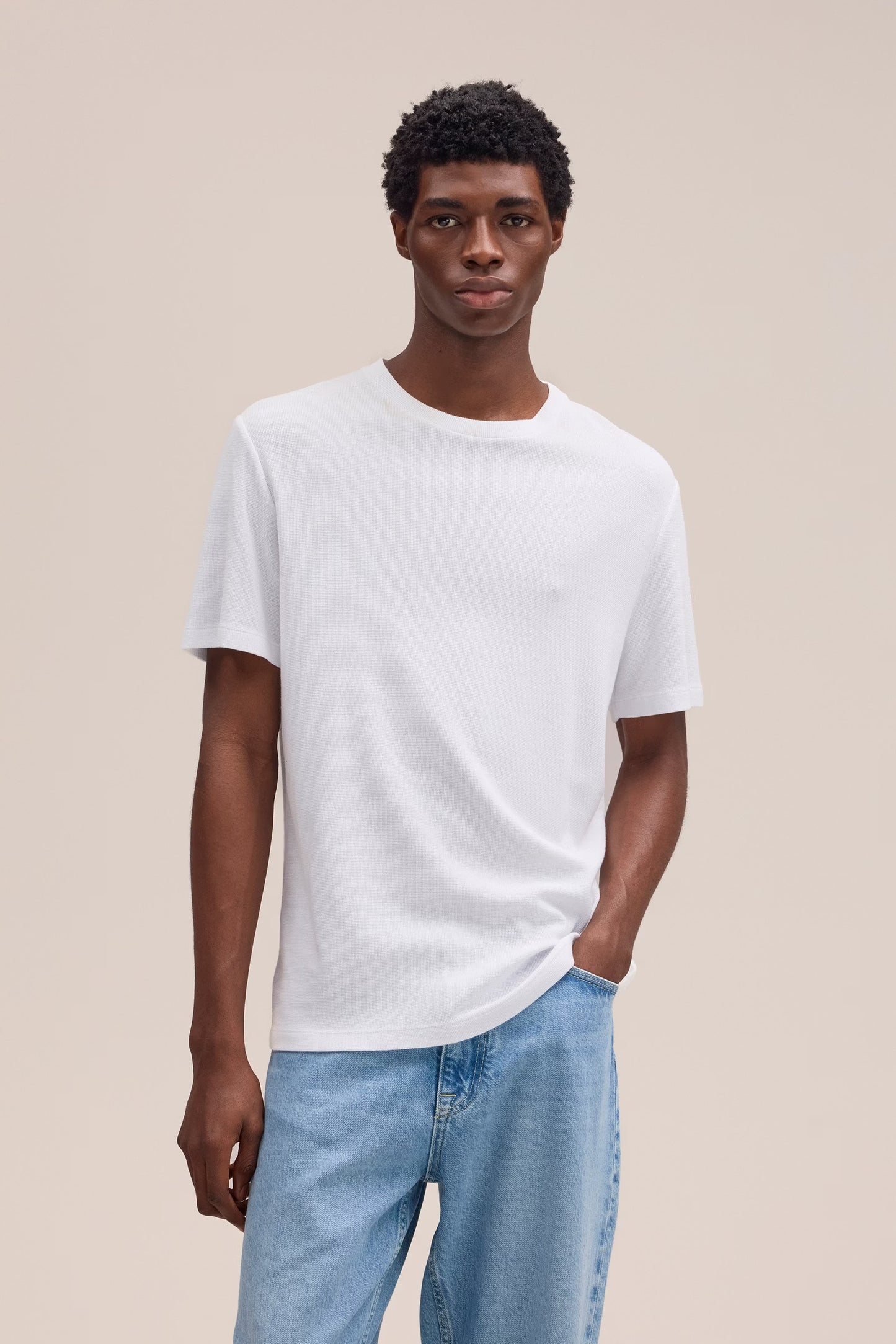 Clive Waffle-Knit SS Tee - White - DUNE + SALT