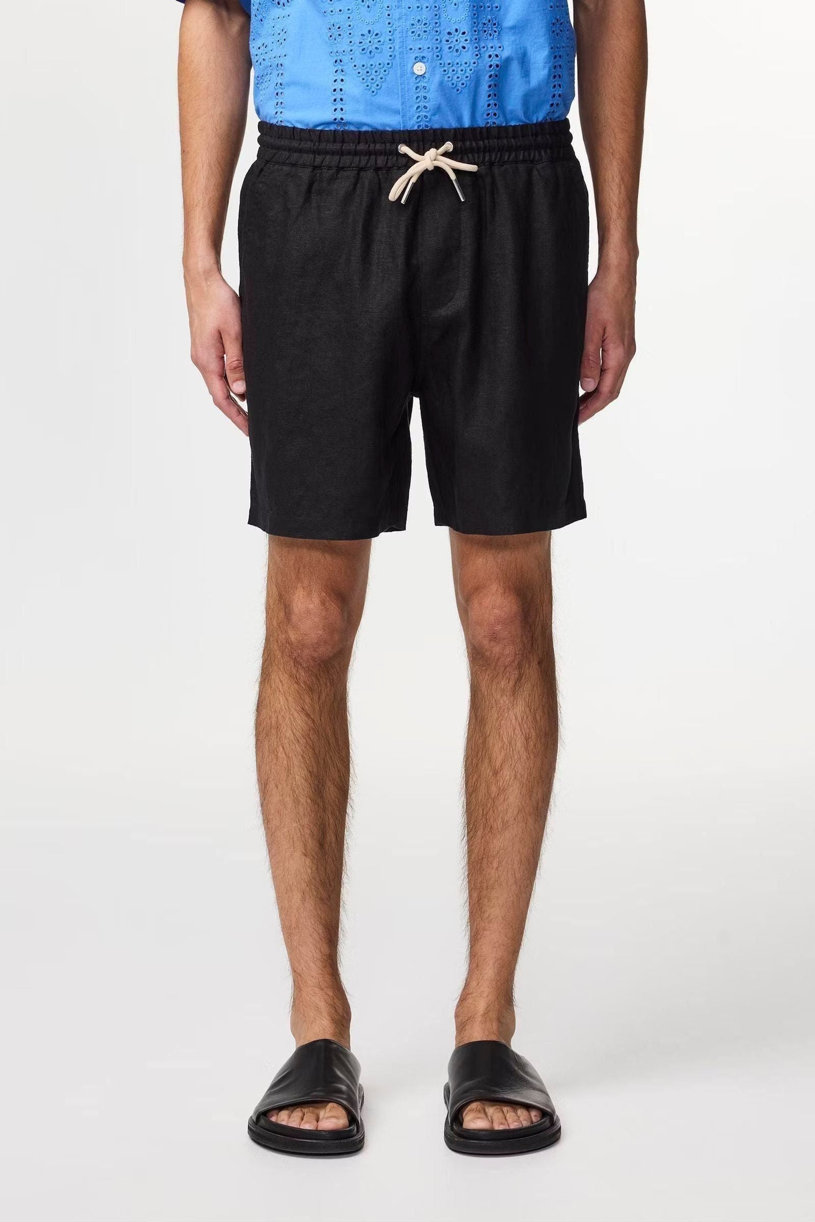 Gregor Casual Drawstring Linen Shorts - Black - DUNE + SALT