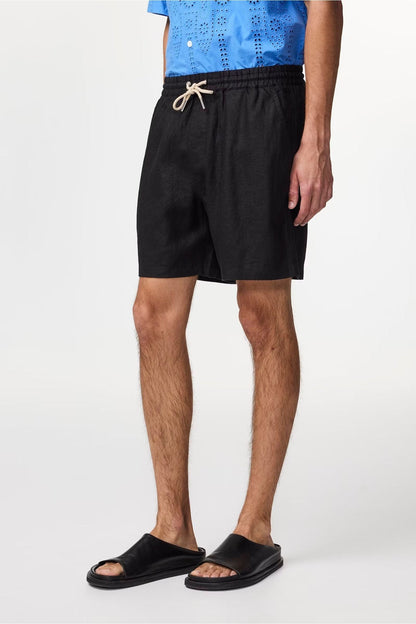 Gregor Casual Drawstring Linen Shorts - Black - DUNE + SALT