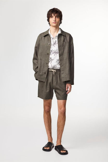 Gregor Casual Drawstring Linen Shorts - Croc Green - DUNE + SALT