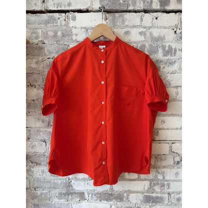 Mandarin Collar Cotton Poplin Shirt - Geranio - DUNE + SALT
