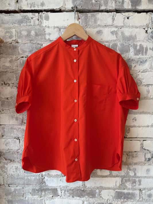 Mandarin Collar Cotton Poplin Shirt - Geranio - DUNE + SALT