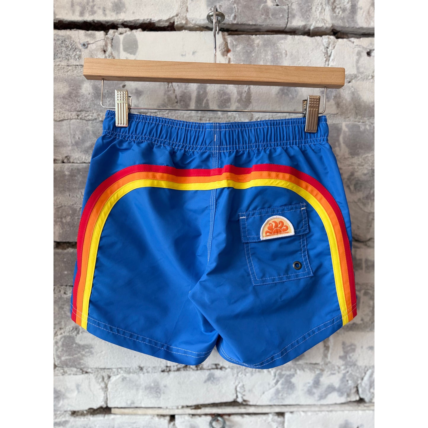 Men's Sundek vintage sapphire taffeta boardshort with a colorful, classic design suitable for swimming and beachwear.