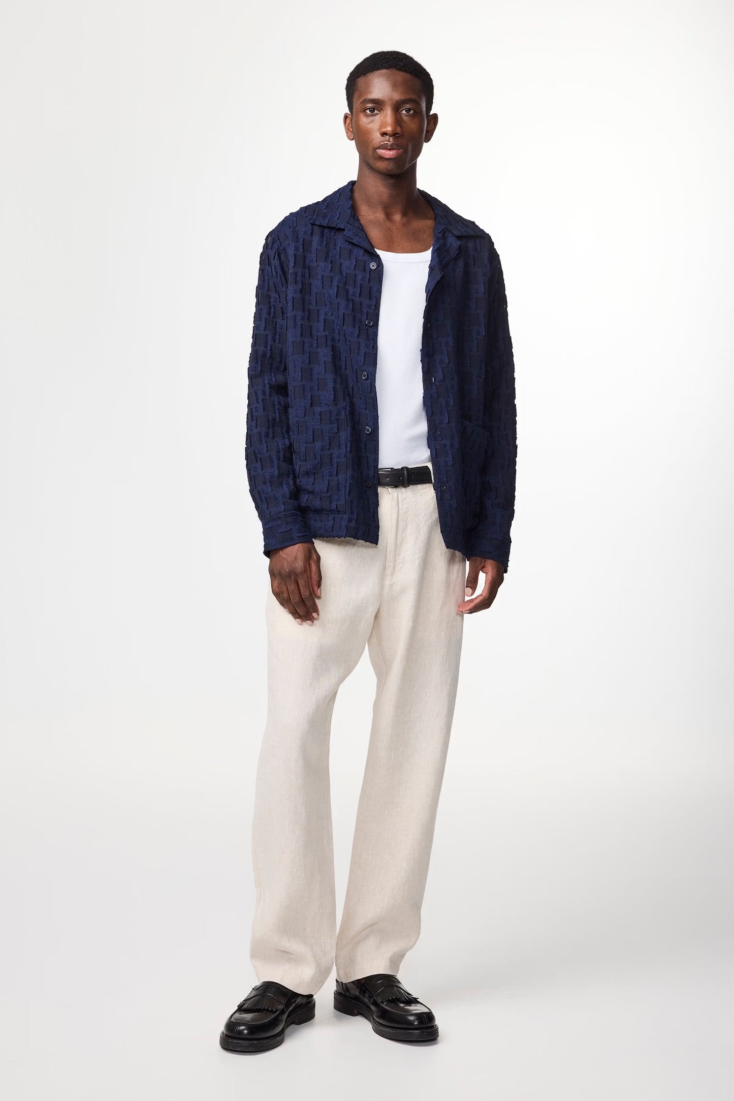 Hank Fil-Coupé Jacquard Over Shirt - Navy Blue - DUNE + SALT